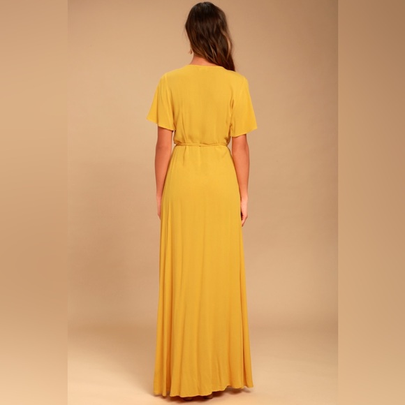 ♥️ Lulus Much Obliged Golden Yellow Wrap Maxi Dress - Picture 5 of 6